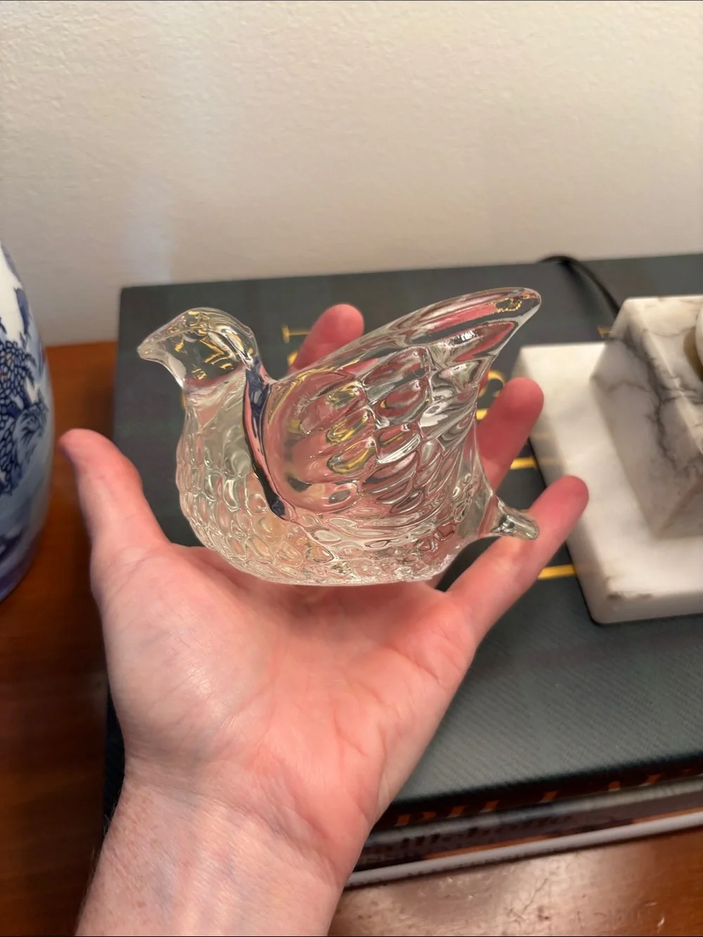 Vintage 70’s Avon Clear Glass Dove Bird Match Holder Candle Holder Trinket